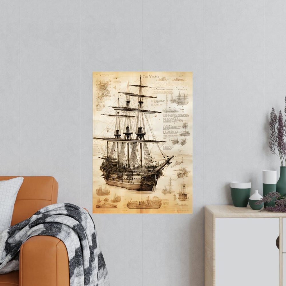 DaVinci-Stil Poster: 'Nautica Antiqua' – Segelschiff als Meisterwerk - HappyHugPixels