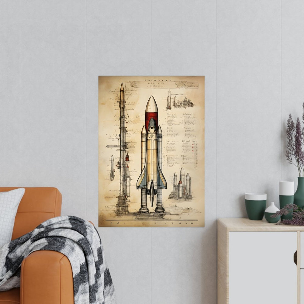 DaVinci-Stil Poster: 'Navicella Spaziale Rinascimentale' – Spaceshuttle als Renaissance-Meisterwerk - HappyHugPixels