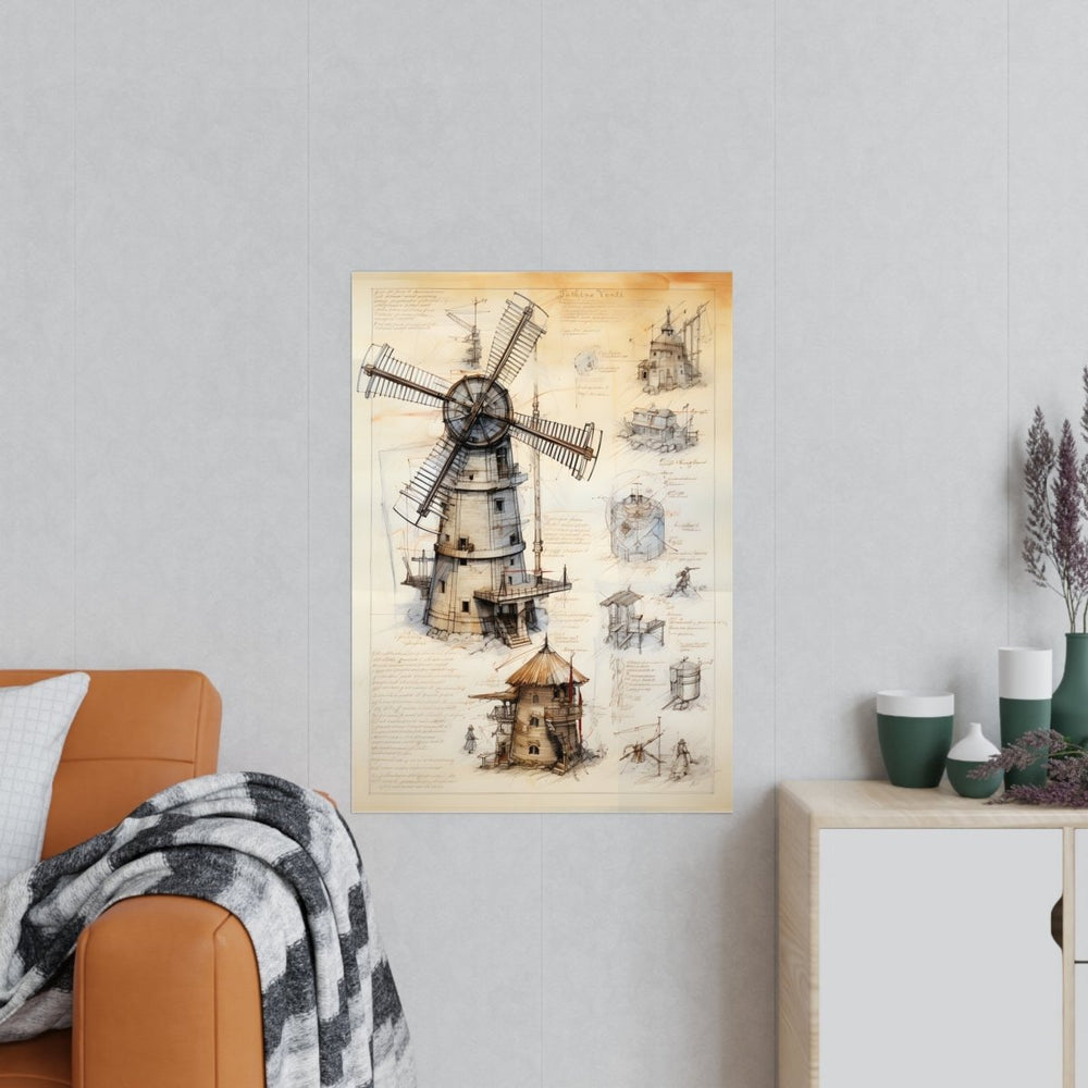 da Vinci Design Windmühle - Unbekanntes KI Poster von daVinci - Poster bei HappyHugPixels