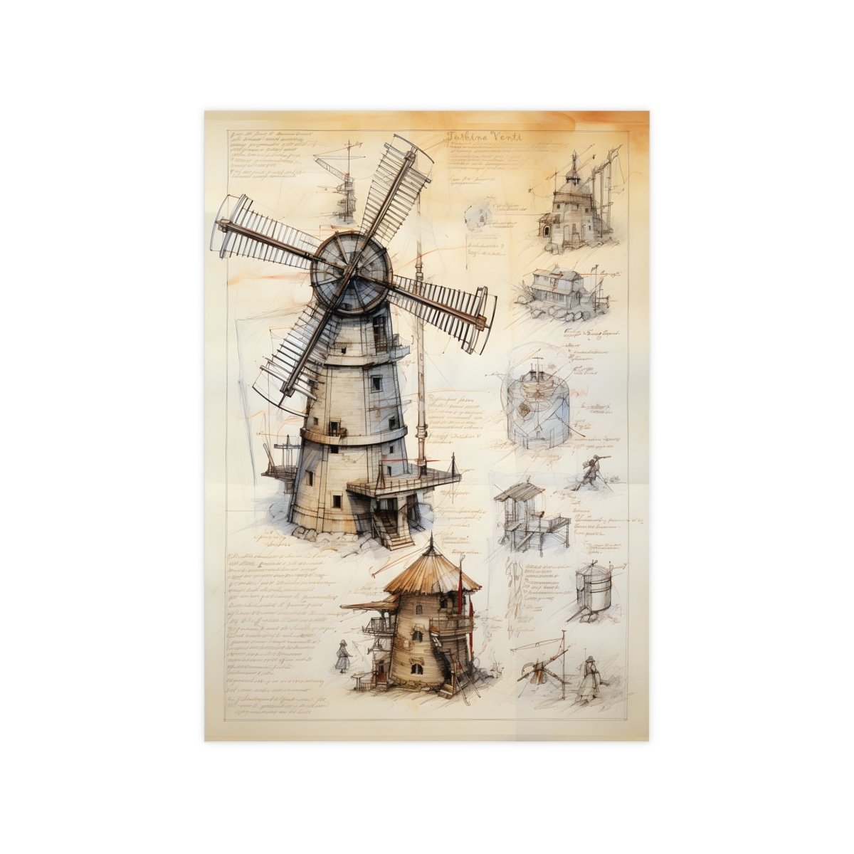 da Vinci Design Windmühle - Unbekanntes KI Poster von daVinci - Poster bei HappyHugPixels