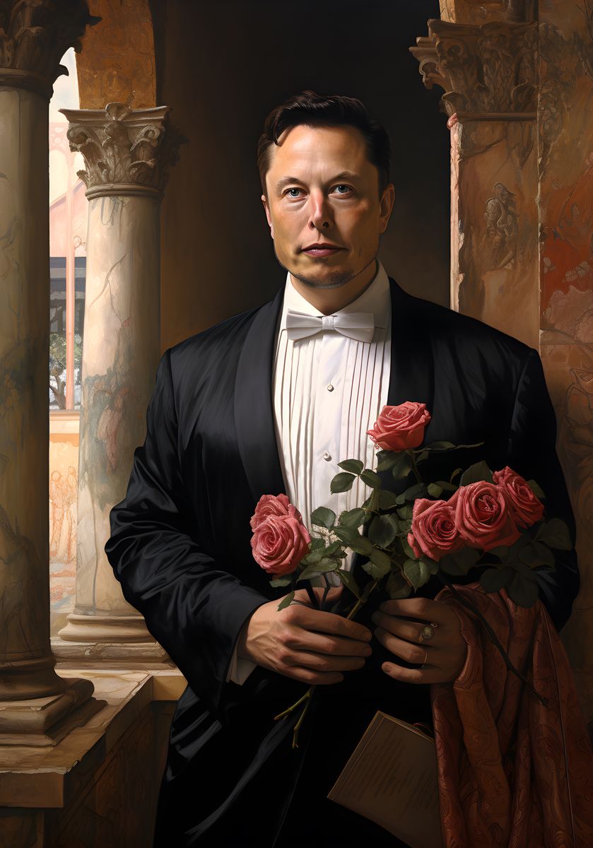 Elon Musk Portrait Leinwand - Renaissance KI Illustration - Poster bei HappyHugPixels