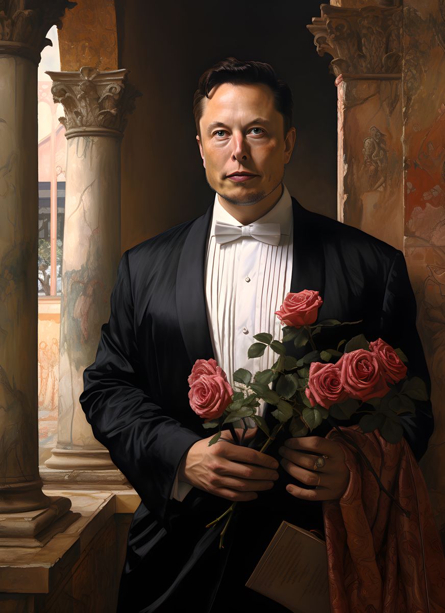 Elon Musk Portrait Leinwand - Renaissance KI Illustration - Poster bei HappyHugPixels