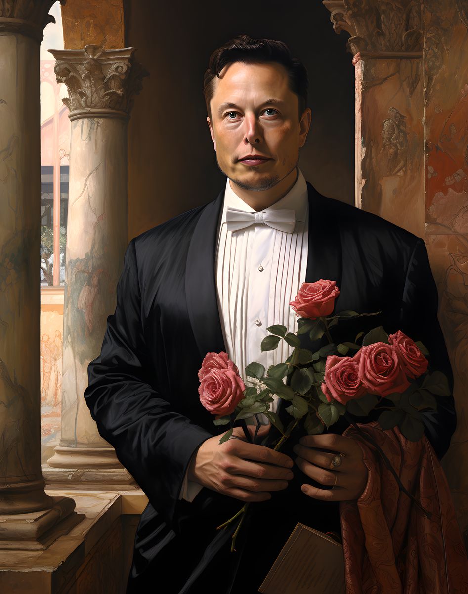 Elon Musk Portrait Leinwand - Renaissance KI Illustration - Poster bei HappyHugPixels