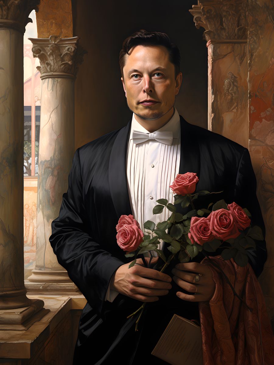 Elon Musk Portrait Leinwand - Renaissance KI Illustration - Poster bei HappyHugPixels