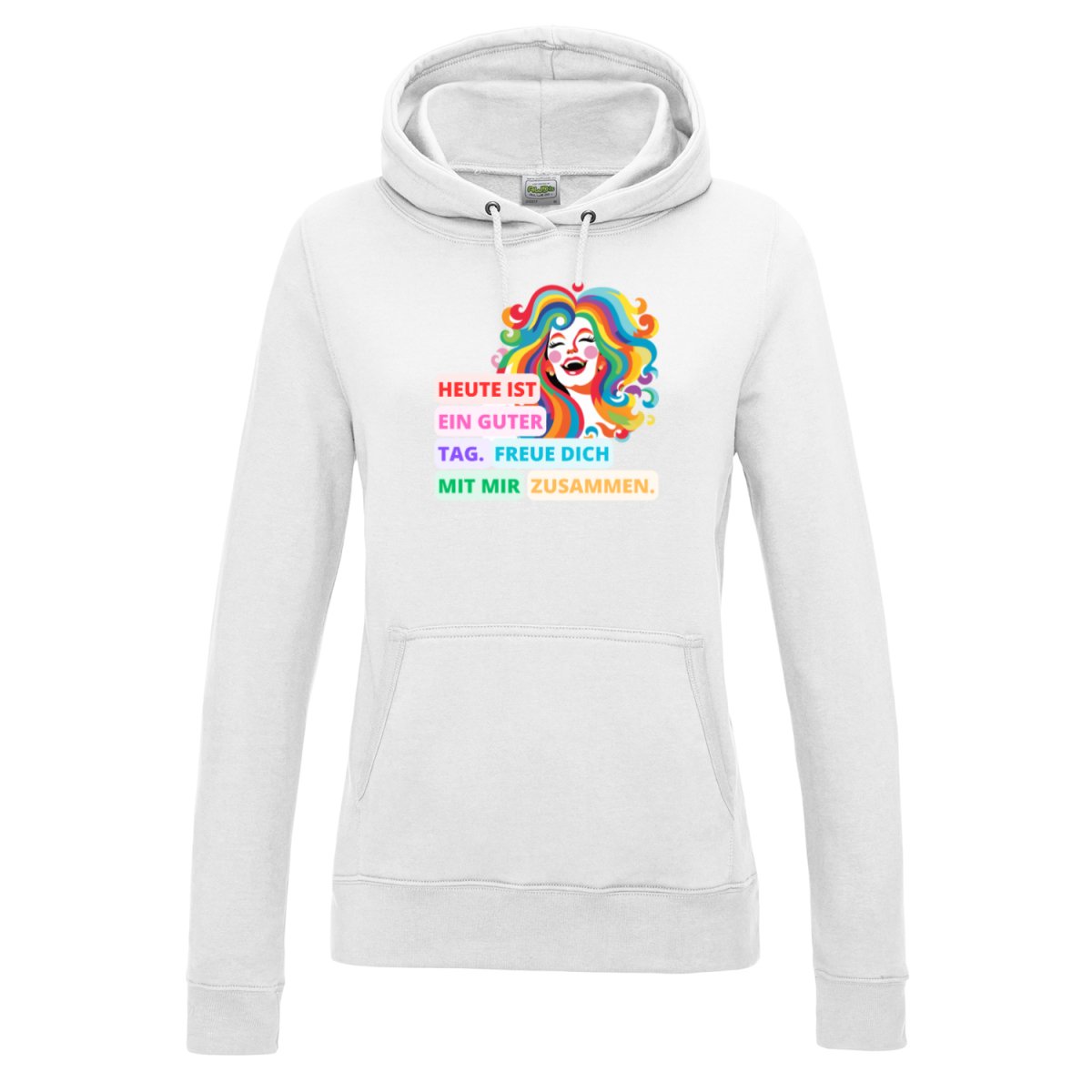 Fröhlicher Damen Hoodie 'Just Hoods College' - inspirierender Spruch - Hoodie bei HappyHugPixels