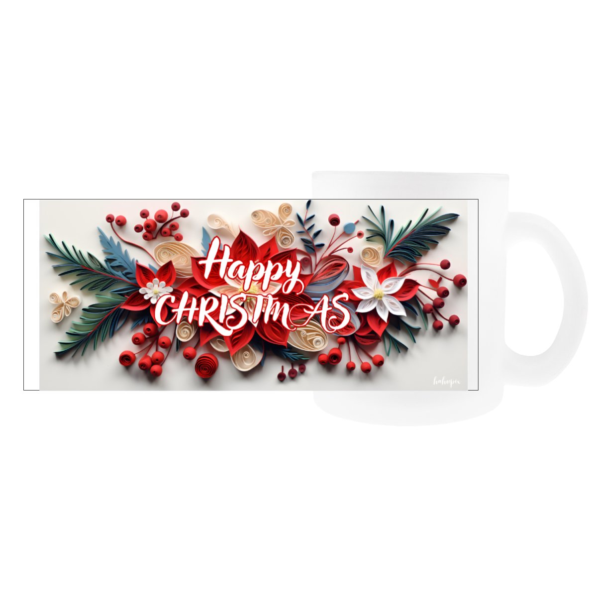 Happy Christmas Satin Glass Tasse – 300ml – Weihnachtsgeschenk - Mug bei HappyHugPixels