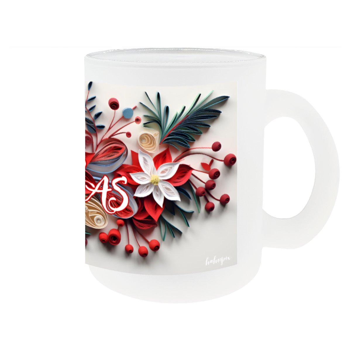 Happy Christmas Satin Glass Tasse – 300ml – Weihnachtsgeschenk - Mug bei HappyHugPixels