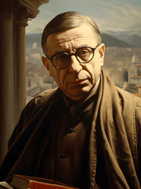 Jean - Paul Sartre Portrait Leinwand - Renaissance KI Bild - Prints bei HappyHugPixels