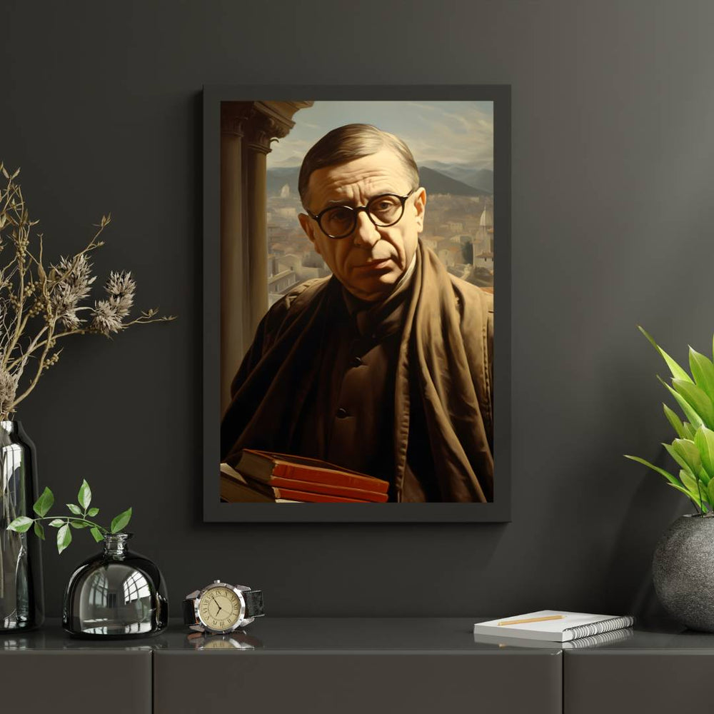 Jean - Paul Sartre Portrait Leinwand - Renaissance KI Bild - Prints bei HappyHugPixels