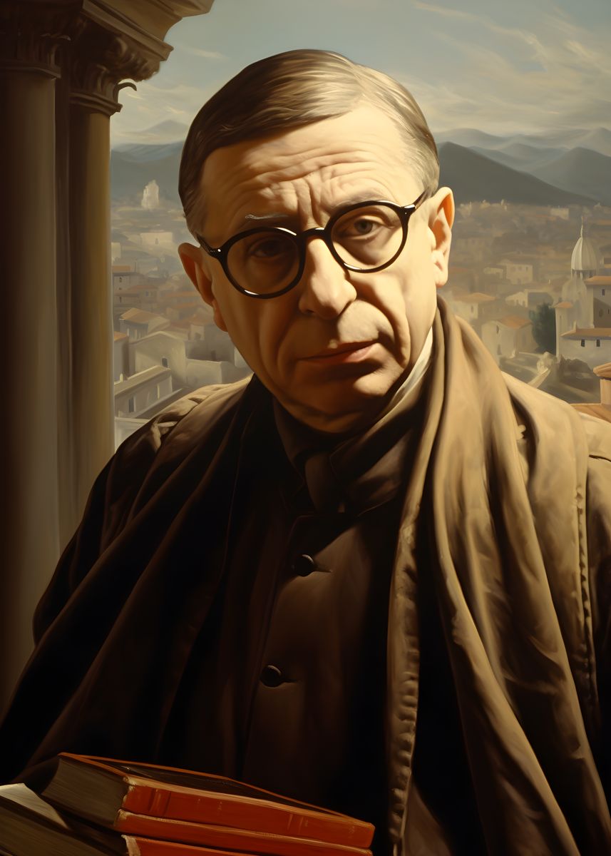 Jean - Paul Sartre Portrait Leinwand - Renaissance KI Bild - Prints bei HappyHugPixels