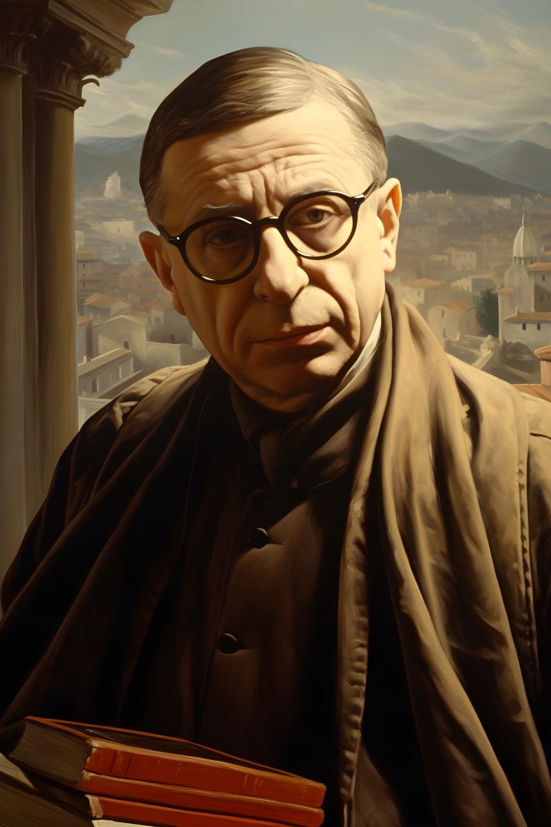 Jean - Paul Sartre Portrait Leinwand - Renaissance KI Bild - Prints bei HappyHugPixels