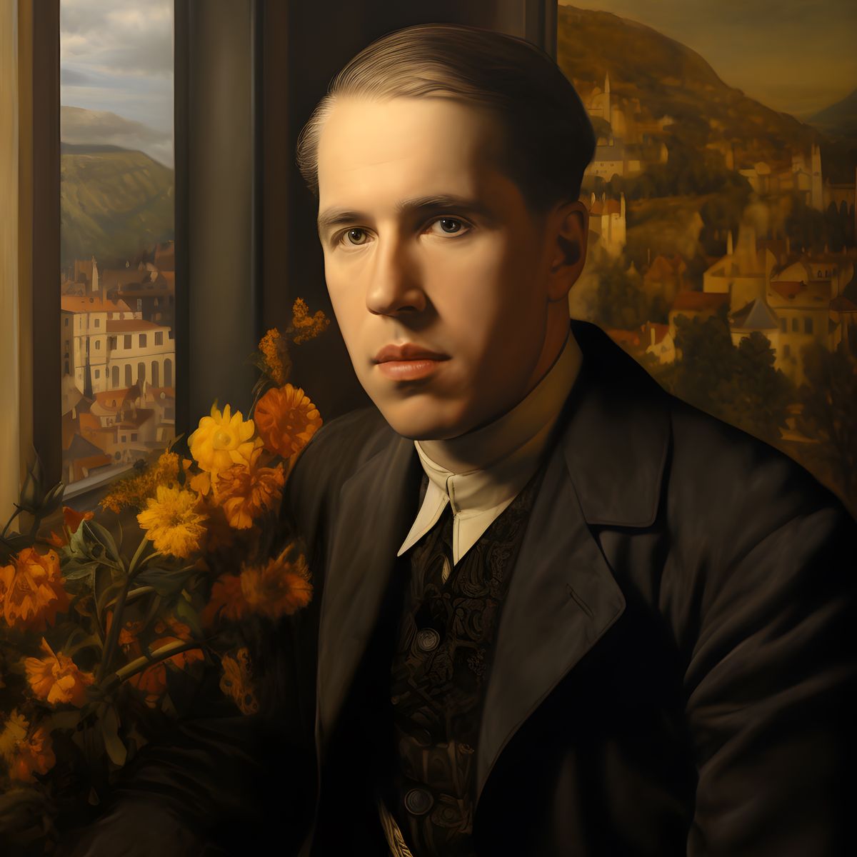 Niels Bohr Portrait Leinwand - Renaissance KI Kunst - Poster bei HappyHugPixels