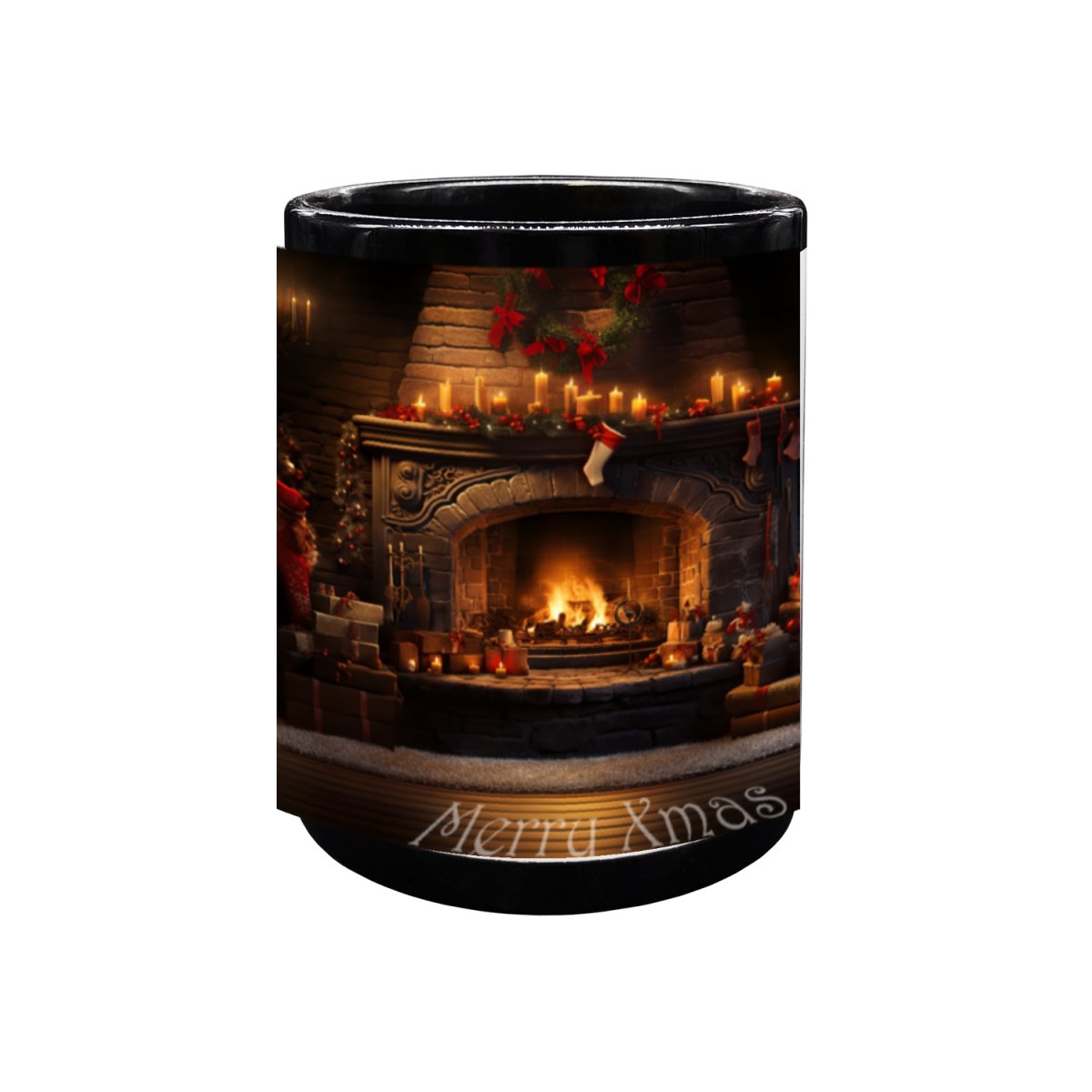 Schwarze Festliche Kamin - Keramiktasse mit Weihnachtsmotiv - 330ml - bei HappyHugPixels