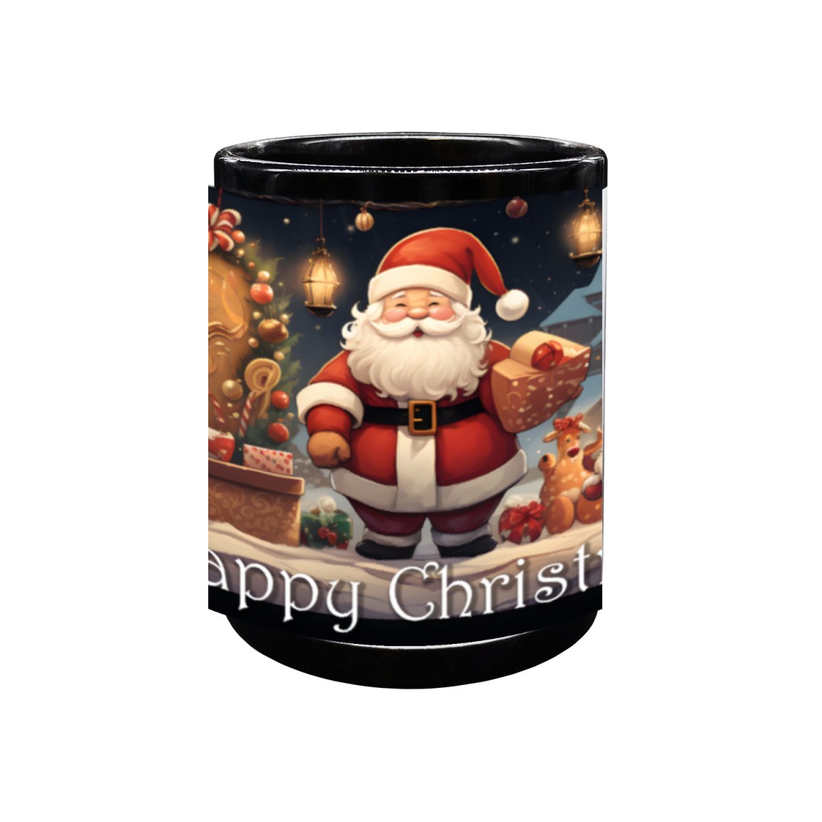 Schwarze Keramiktasse mit Weihnachtsdorf - Motiv - 330ml, Perfekt für festliche Anlässe - bei HappyHugPixels