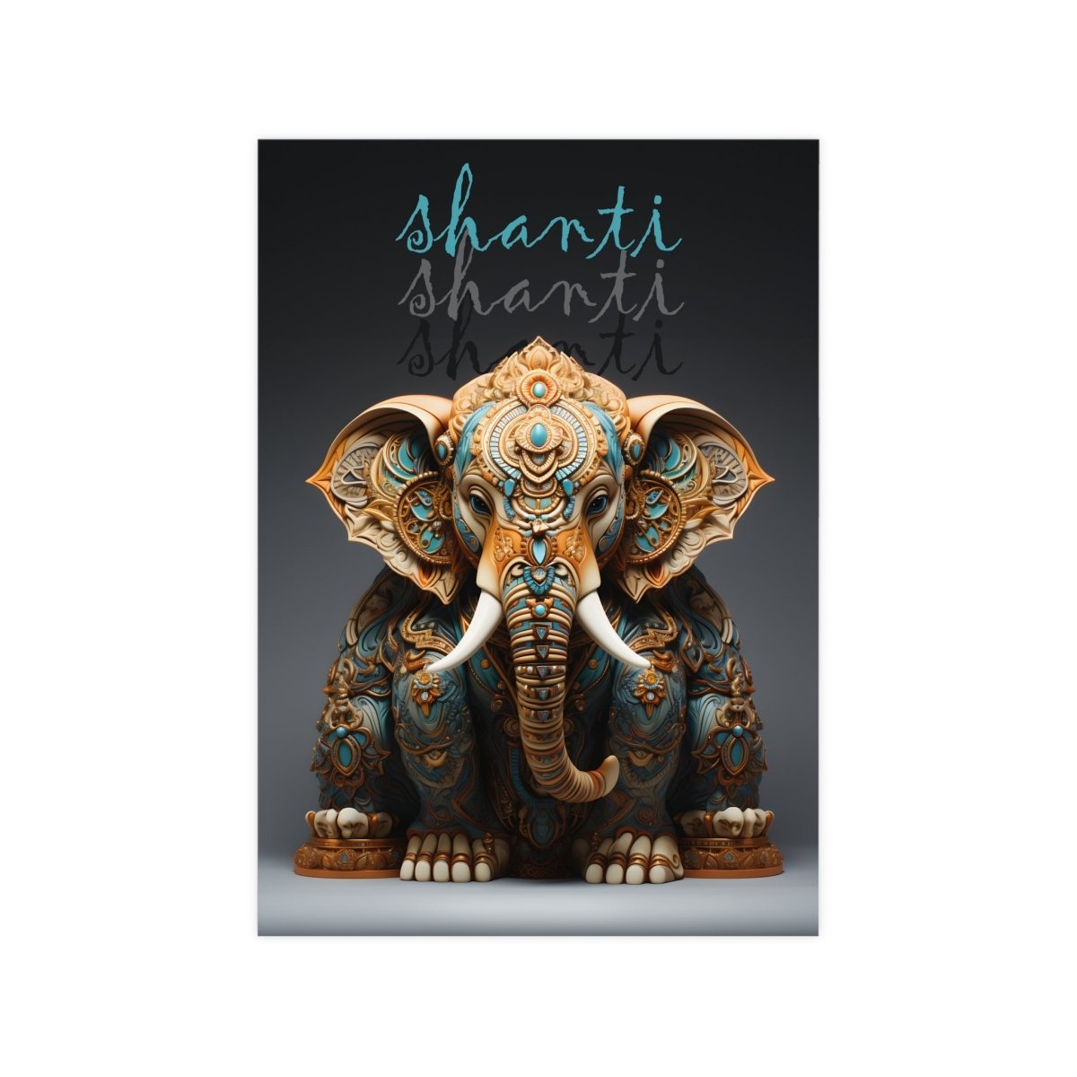 Shanti Elefant Poster in Leuchtendem Blau & Bronze - Matt Papier - Poster bei HappyHugPixels