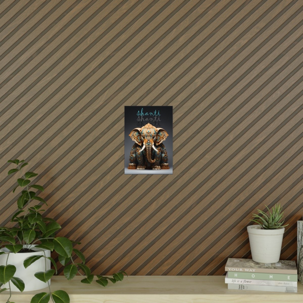 Shanti Elefant Poster in Leuchtendem Blau & Bronze - Matt Papier - Poster bei HappyHugPixels