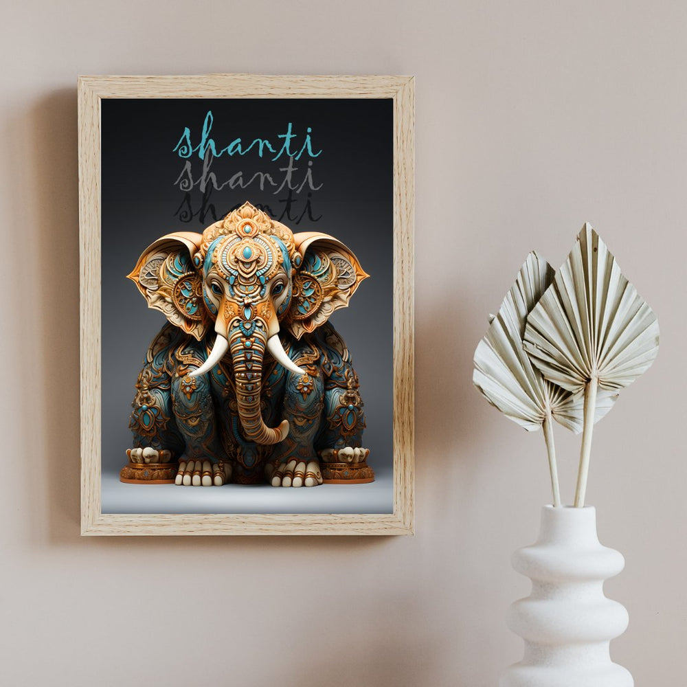 Shanti Elefant Poster in Leuchtendem Blau & Bronze - Matt Papier - Poster bei HappyHugPixels