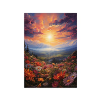 Blumenwiese Sonnenuntergang – Kunstposter (vertikal) - Poster bei HappyHugPixels