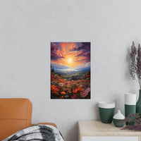 Blumenwiese Sonnenuntergang – Kunstposter (vertikal) - Poster bei HappyHugPixels