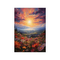 Blumenwiese Sonnenuntergang – Kunstposter (vertikal) - Poster bei HappyHugPixels