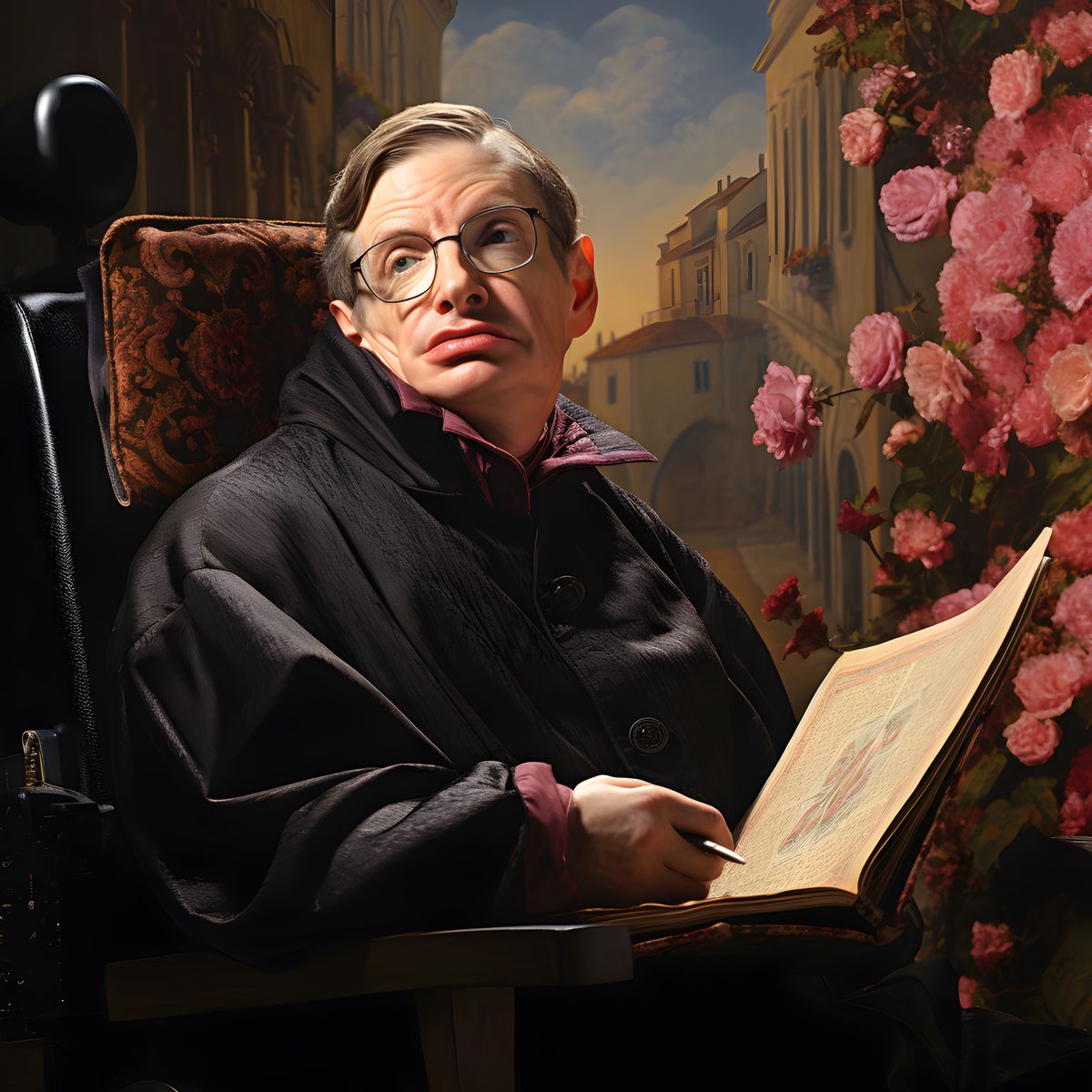 Stephen Hawking Leinwand - Renaissance Portrait KI Bild - Poster bei HappyHugPixels