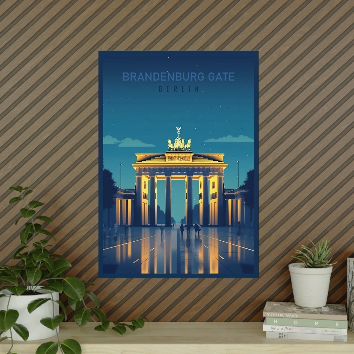 Brandenburger Tor Poster bei Nacht - Kunstvolle KI Illustration - Poster bei HappyHugPixels