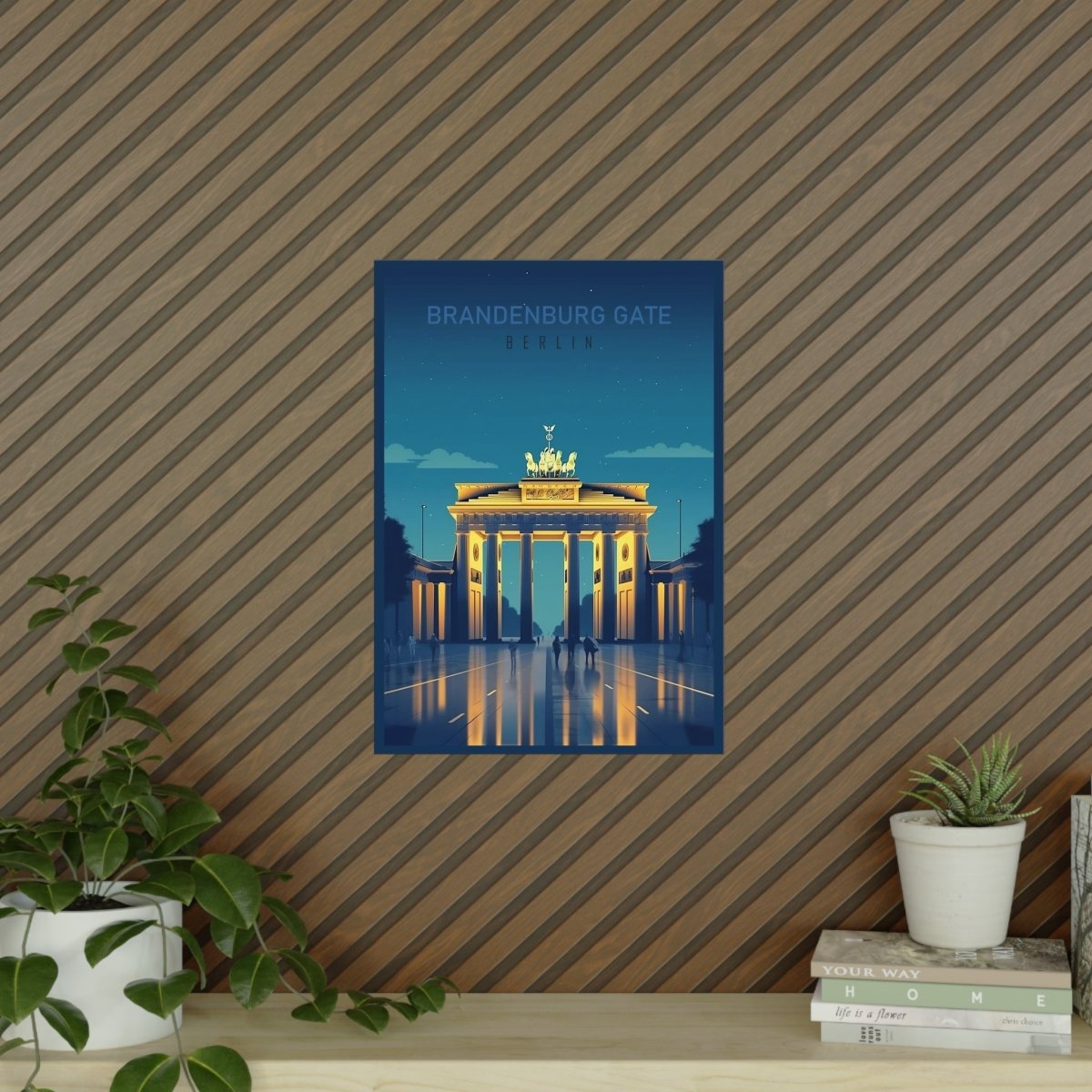 Brandenburger Tor Poster bei Nacht - Kunstvolle KI Illustration - Poster bei HappyHugPixels