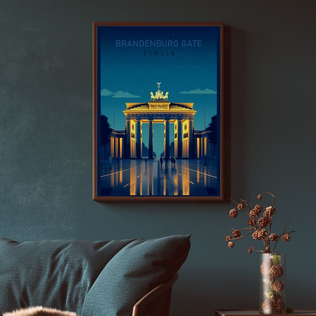 Brandenburger Tor Poster bei Nacht - Kunstvolle KI Illustration - Poster bei HappyHugPixels