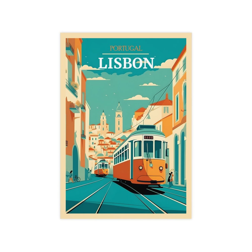 Lissabon Poster - Straßenszene mit Straßenbahn - Poster bei HappyHugPixels