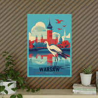 Warschau Poster - Farbenfrohe Illustration im Herbst mit Kranich - Poster bei HappyHugPixels