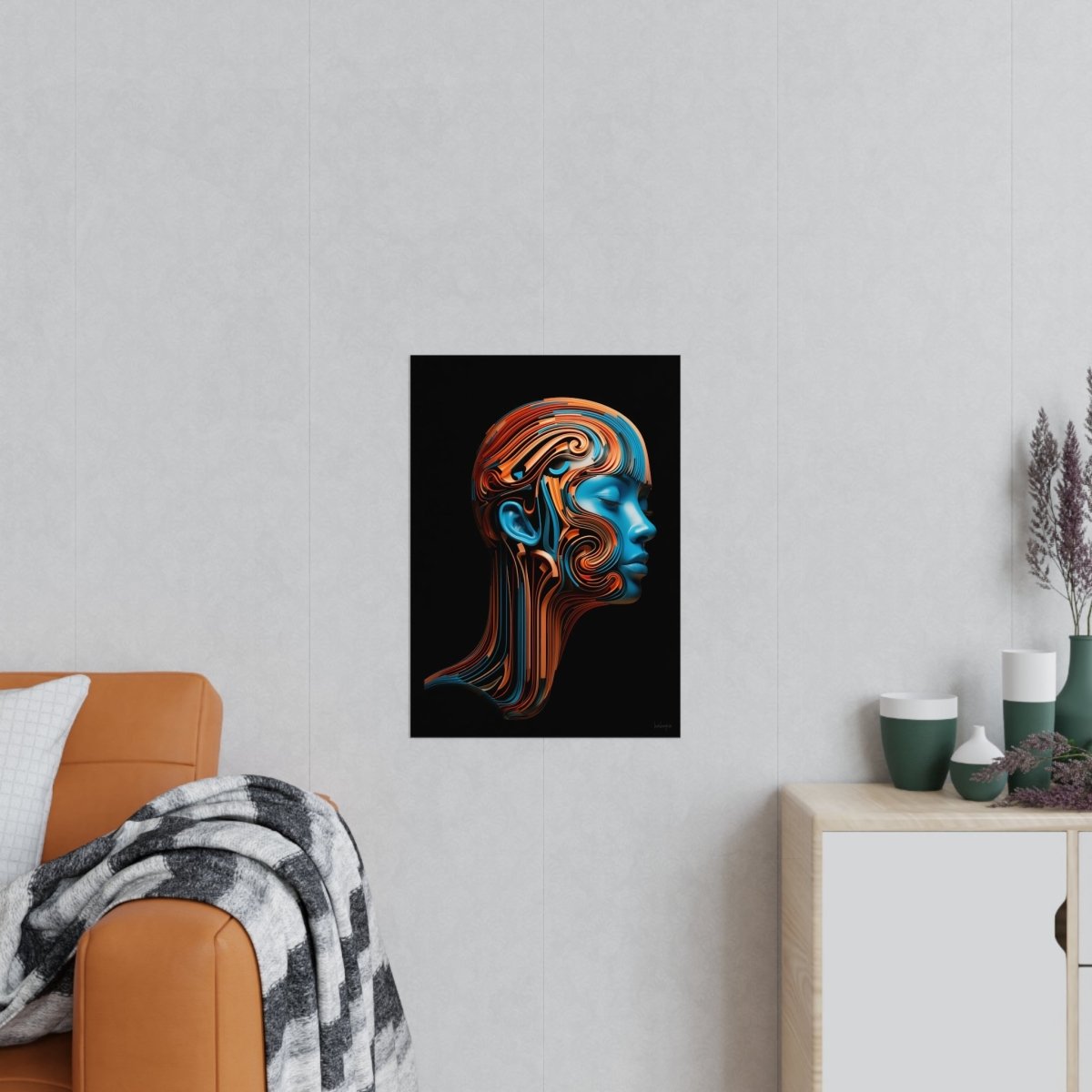 Blaues Gesicht Kunst Poster - Elegantes Kunstwerk als KI Bild - Poster bei HappyHugPixels