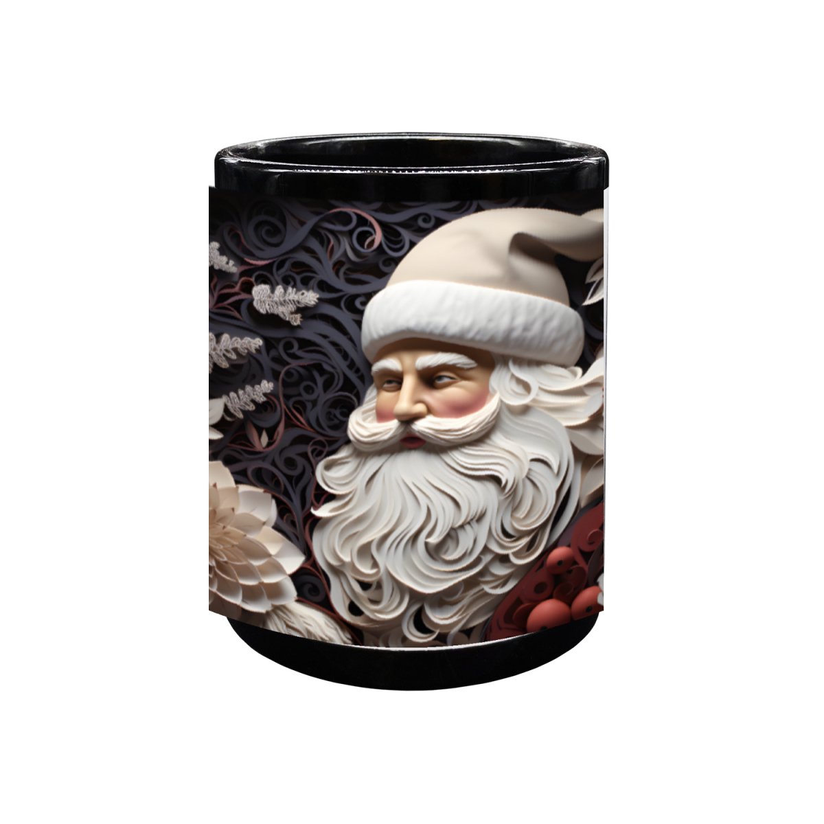 Weihnachtsmann Papierfaltlook Schwarze Tasse – 330ml – Spülmaschinenfest - bei HappyHugPixels