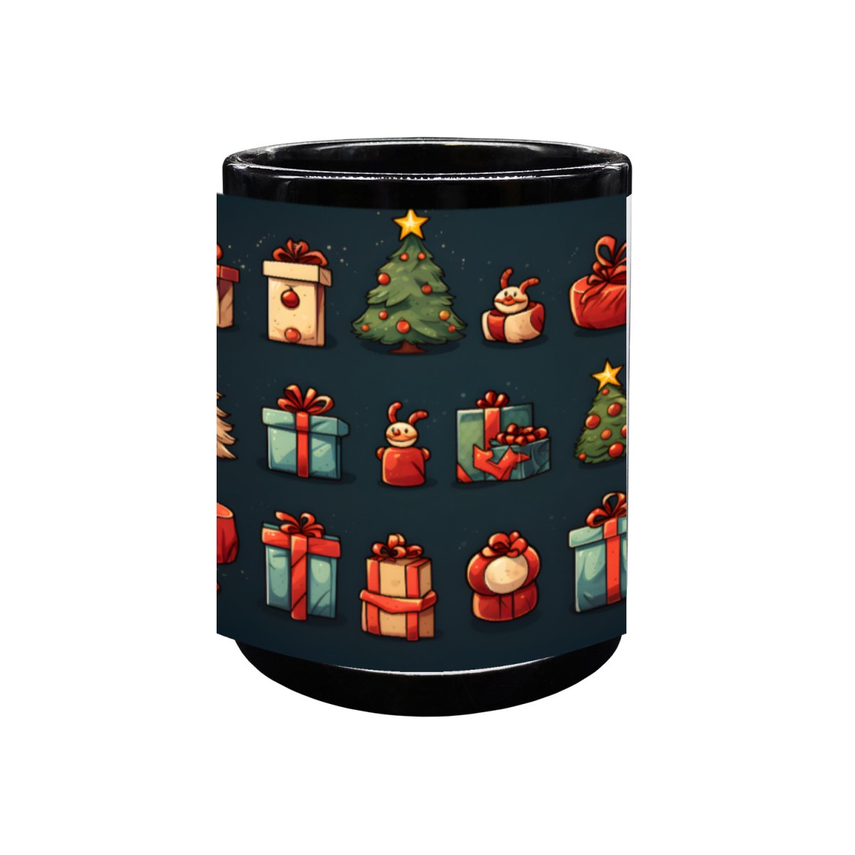 Weihnachtssymbole Schwarze Tasse – 330ml – Spülmaschinenfest - bei HappyHugPixels